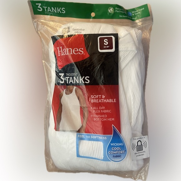 Hanes Men's White Tagless Tanks 3-Pack - Picture 1 of 1